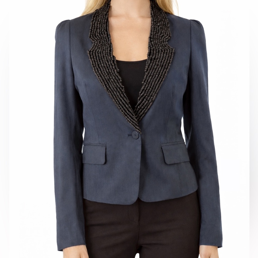 Hanii Y Navy Blue Bead Embellished Jacket